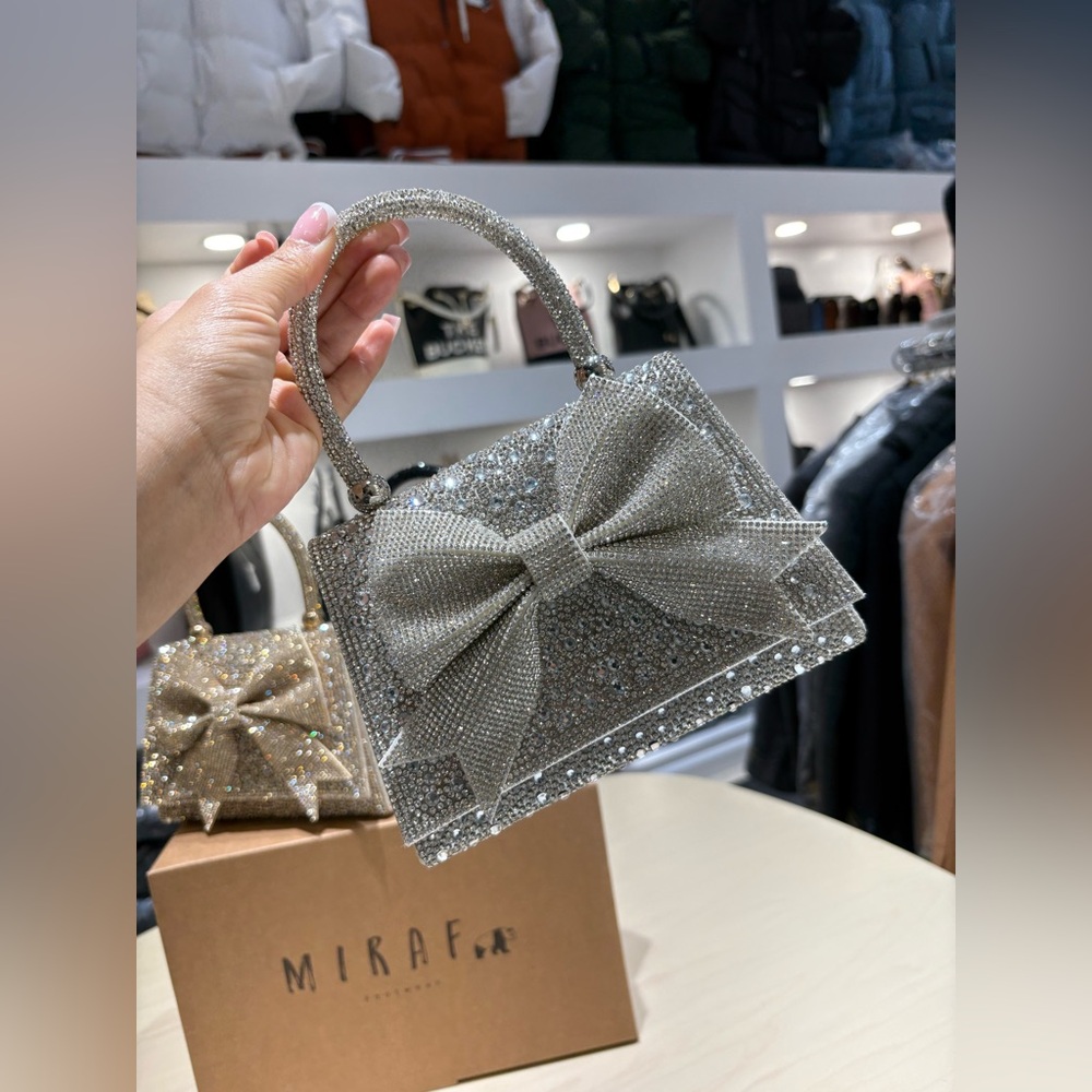 Sparkle Bow Crystal Top-Handle Bag - Silver
